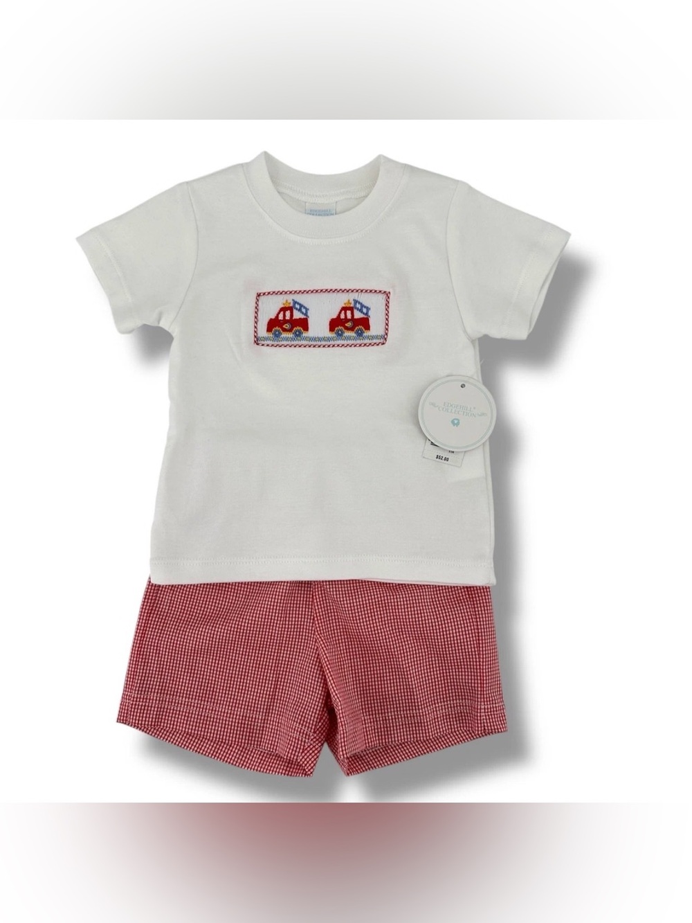 EDGEHILL COLLECTION Firetruck Smocked Knit Shorts Set - 12M